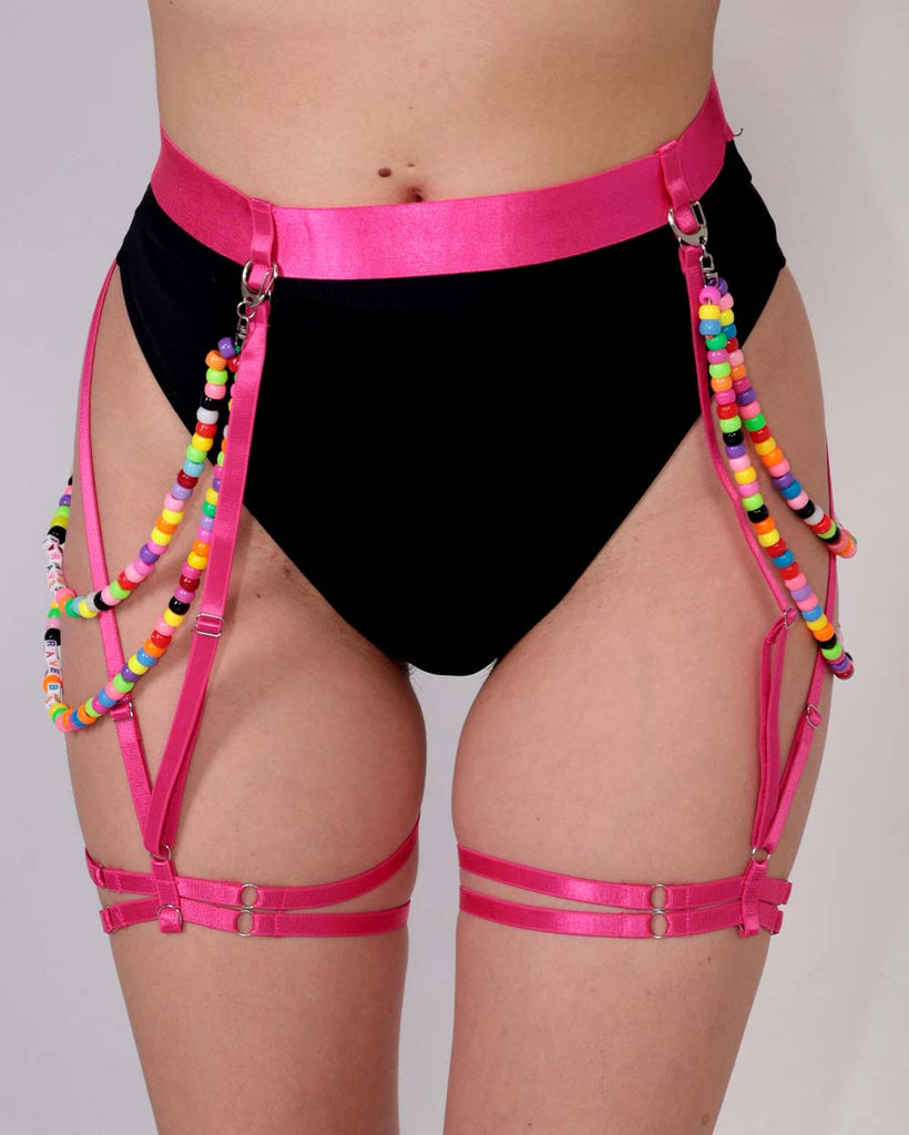 Kandi Kaleidoscope Chain Harness-Neon Pink-Front