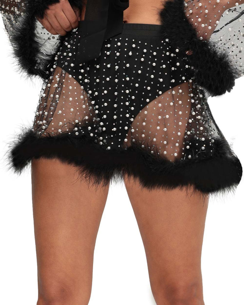 Happy Ever After Marabou Mesh Skirt-Black-Front--Quinn---S