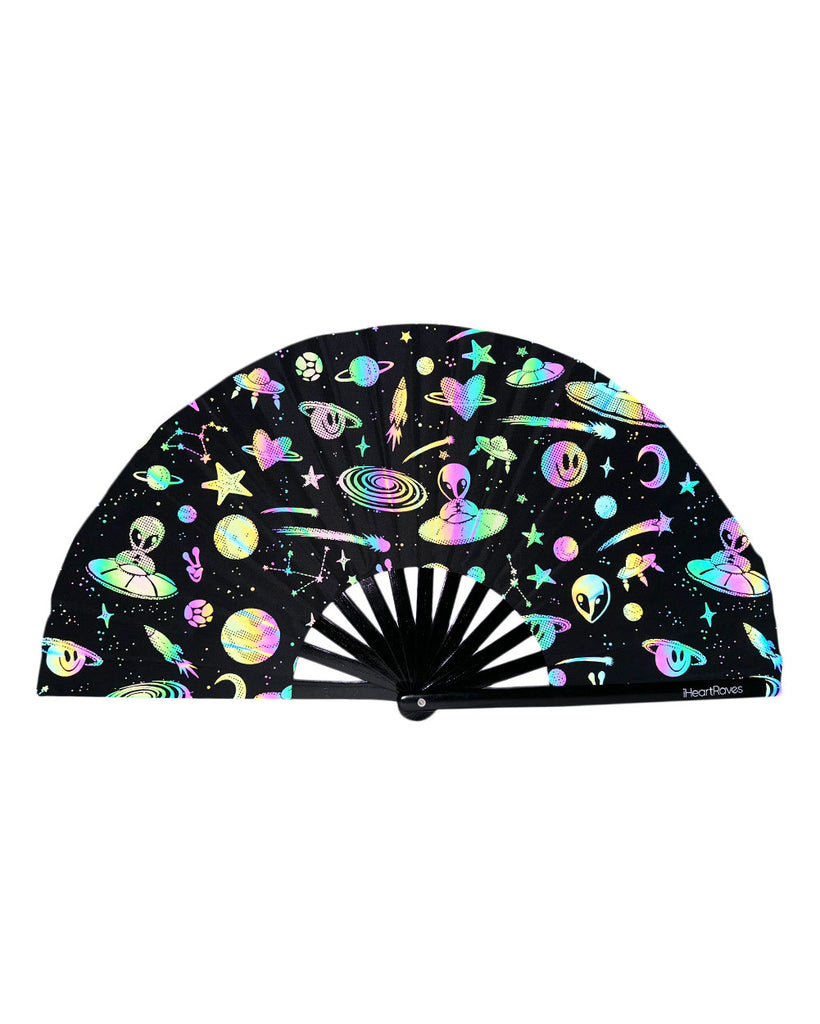 Silly in Space Rainbow Reflective Hand Fan-Rainbow-Front