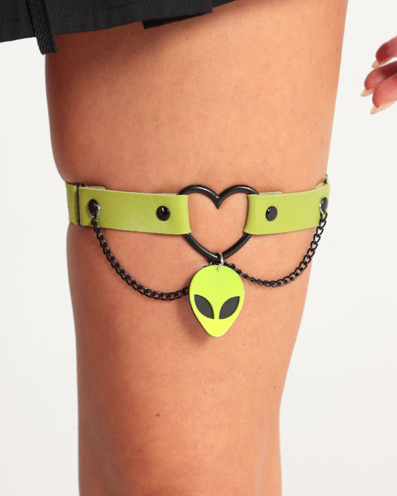 Alien Attack 1-pc Leg Garter-Neon Green-Front
