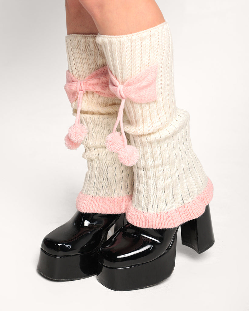 Be My One & Only Ribbon Leg Warmer-Pink/White-Regular-Side--Model---S