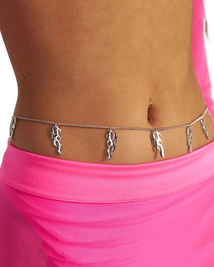 Bring The Heat Flame Belly Chain-Silver-Side