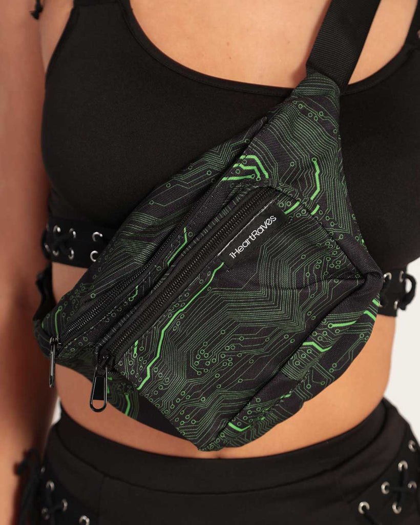 Cyber Matrix Fanny Pack-Black-Green-Front