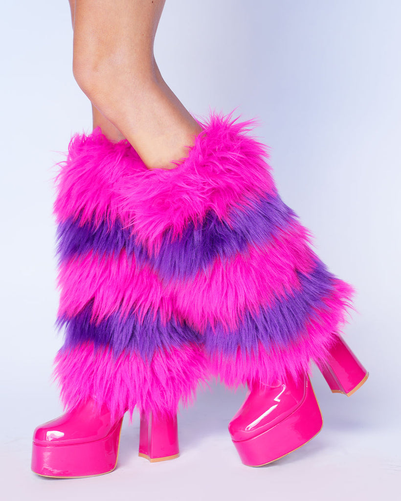 Cyberpop Fluffy Leg Warmers-Pink/Purple-Side