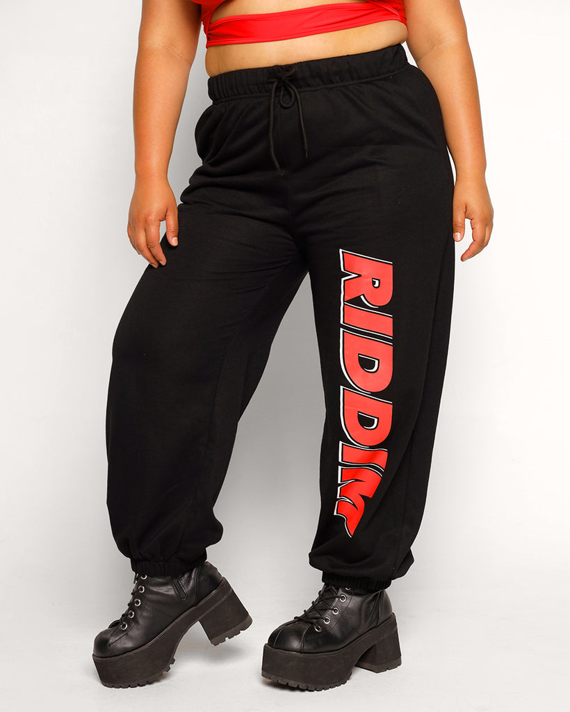 Dance to the Riddim Skull Joggers-Black/Red/White-Curve1-Side--Silvia---1X