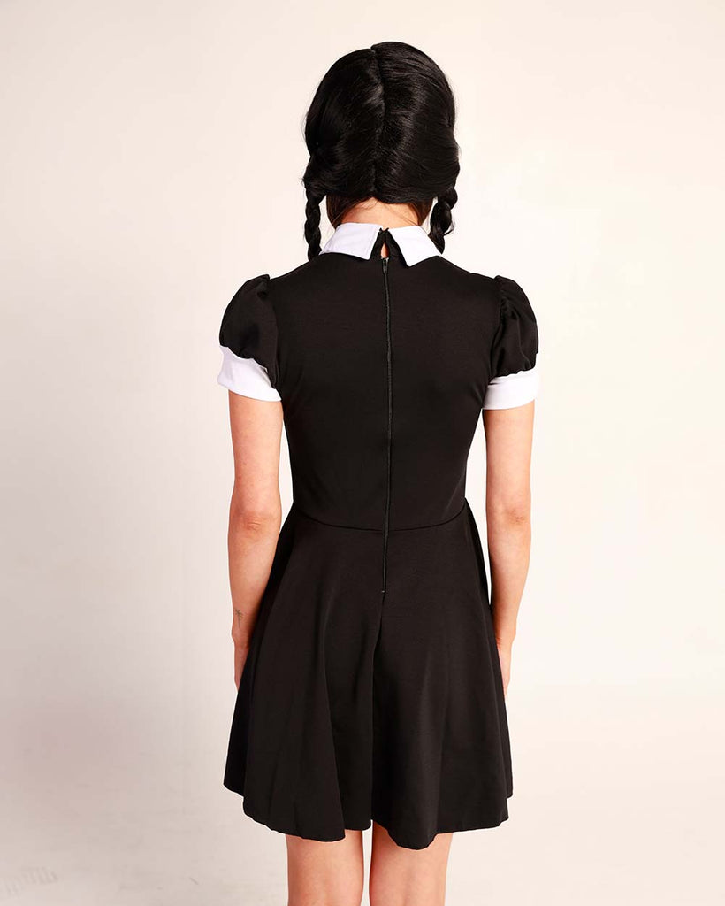 Do I Look Disturbing Collar Dress Costume Set-Black/White-Back--Hannah---S-M