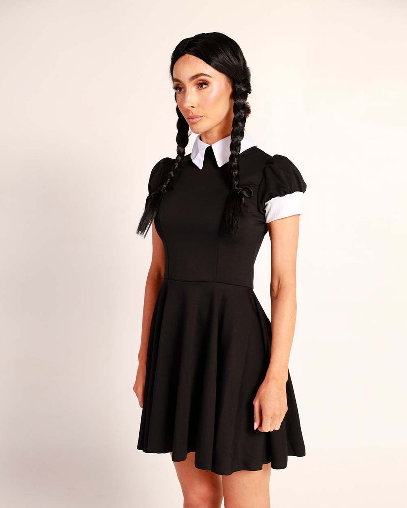 Do I Look Disturbing Collar Dress Costume Set-Black/White-Side--Hannah---S-M