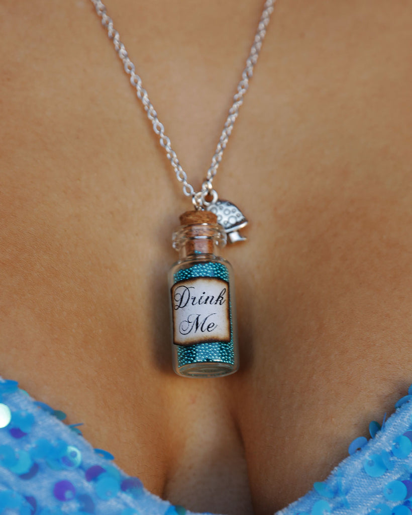 Drink Me Necklace-Blue/Silver-Detail