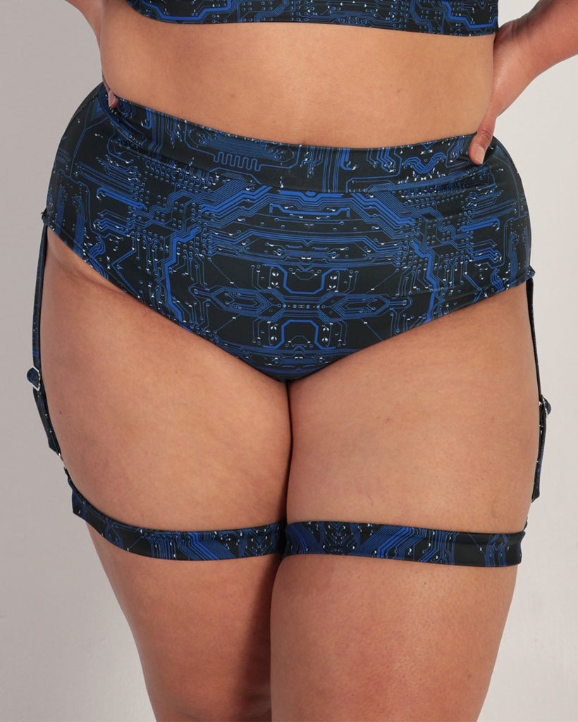 Electro Matrix High-Waisted Bottoms-Curve1-Black/Blue-Front--Silvia---1X