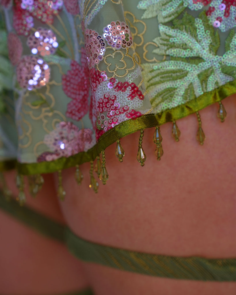 Frolicking Fantasy Floral Sequin Skirt-Green/Pink-Regular-Detail--Amber2---S