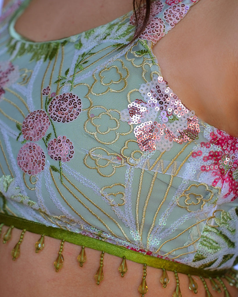 Frolicking Fantasy Floral Sequin Top-Green/Pink-Regular-Detail--Amber2---S