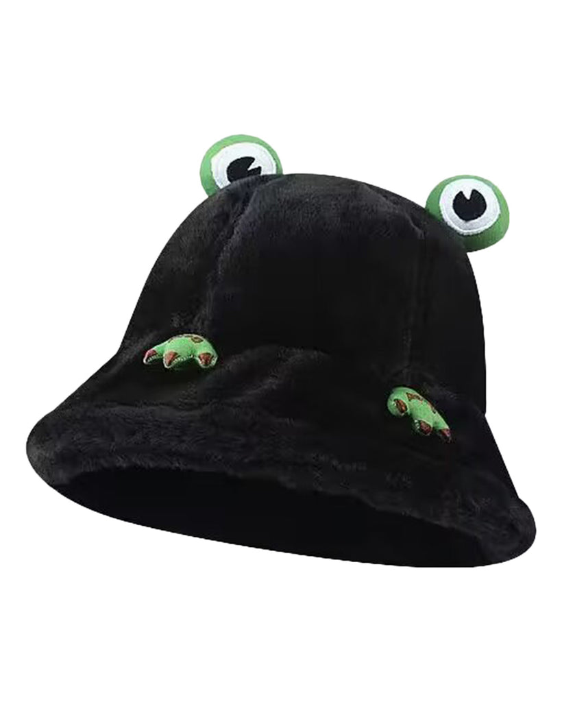 Funky Frog Furry Bucket Hat-Black-Front