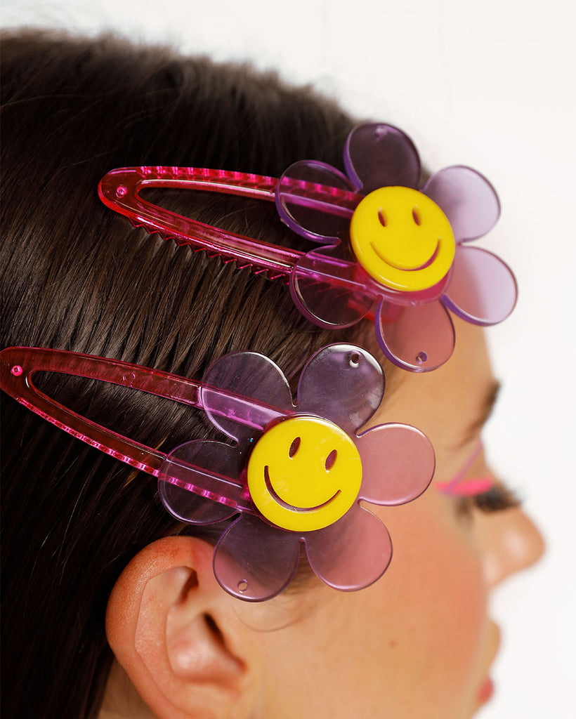 Good Day In My Mind Smiley Hair Clips-Pink-Regular-Front--Sarah2---S