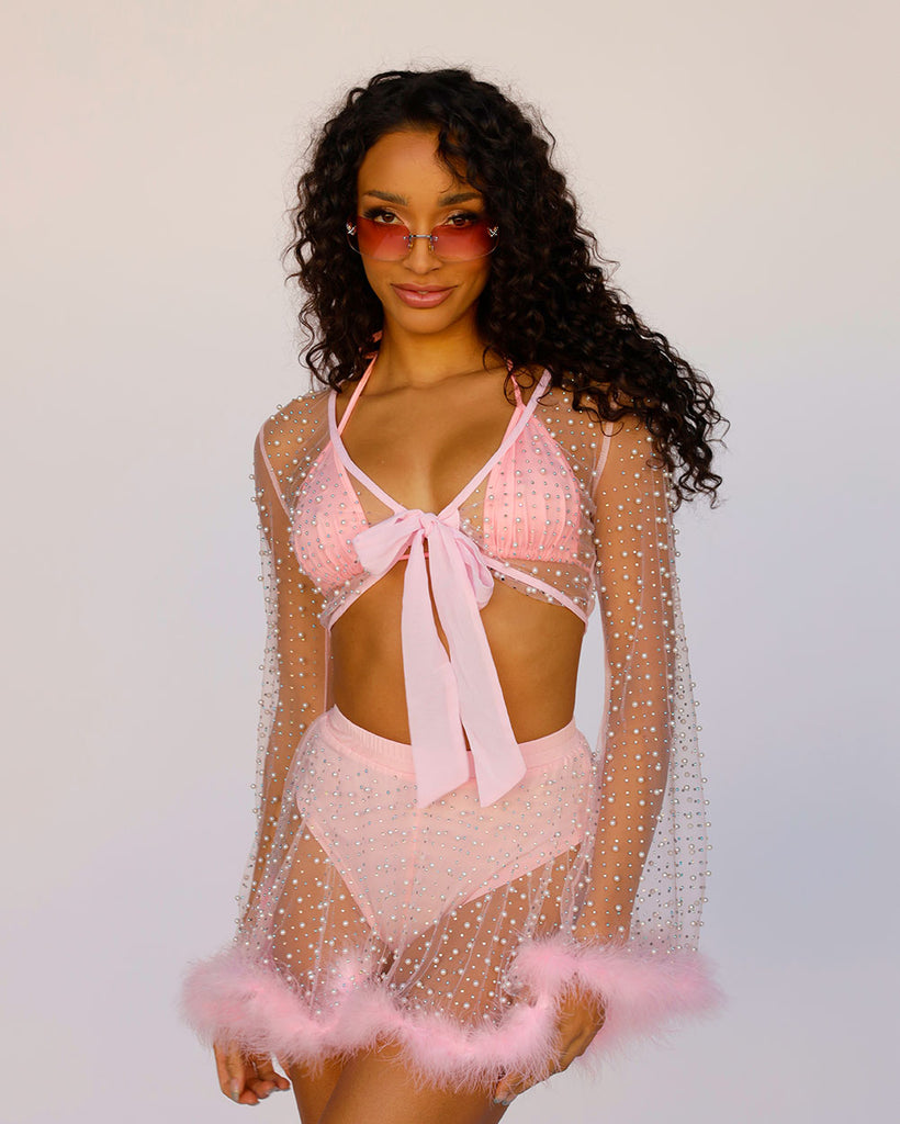 Happy Ever After Marabou Mesh Top-Baby Pink-Front--Courtney---S