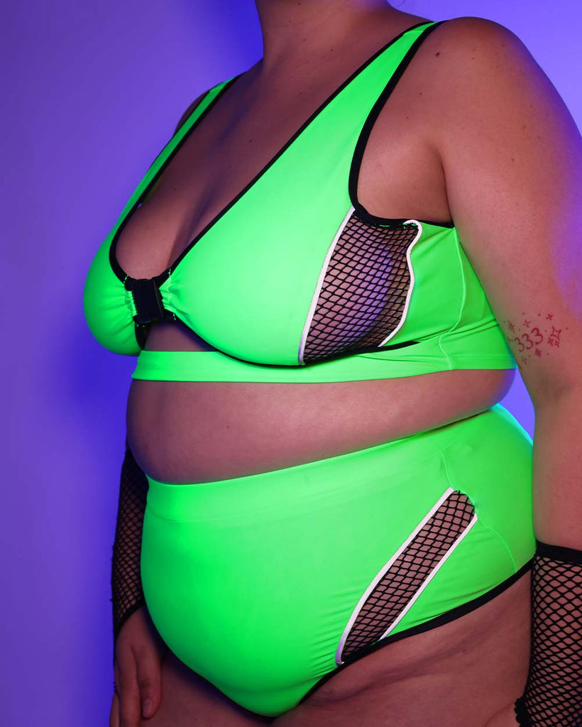 High Frequency Reflective Booty Shorts-Curve1-Black/Neon Green-UV--Silvia---1X