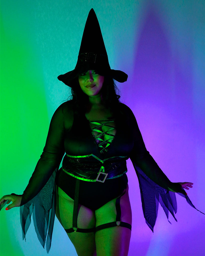 Hocus Pocus Witch Costume Set-Curve1-Black/Neon Green-UV--Silvia---1X-2X