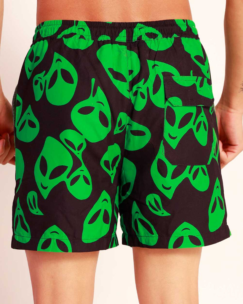 Little Green Men's Shorts-Black/Neon Green-Back--Raine