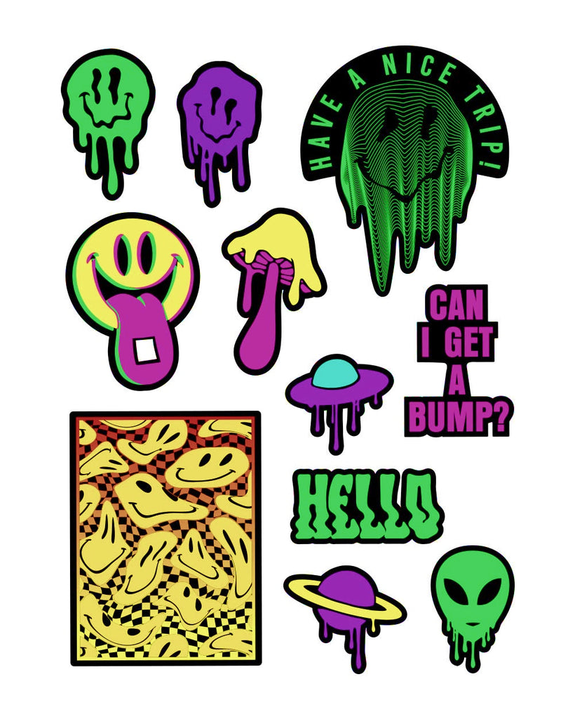 Melty Mood UV Reactive Sticker Pack-Neon Green/Neon Pink-Front