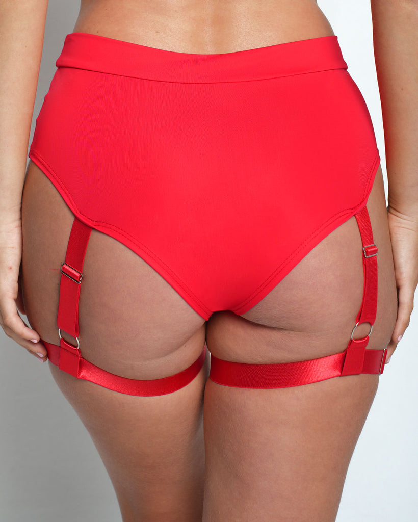 Bring on the Night Recycled Fabric Bottom With Leg Harness-Red-Regular-Back--Sarah2---S