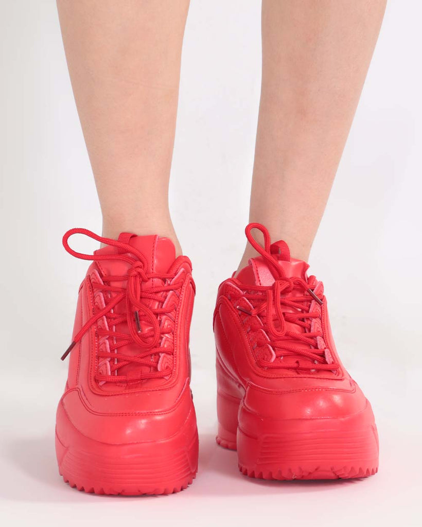 Neon Realness Platform Sneakers-Red-Regular-Front--Model---5