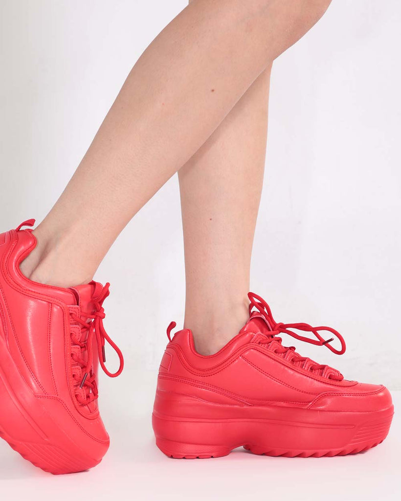 Neon Realness Platform Sneakers-Red-Regular-Side--Model---5
