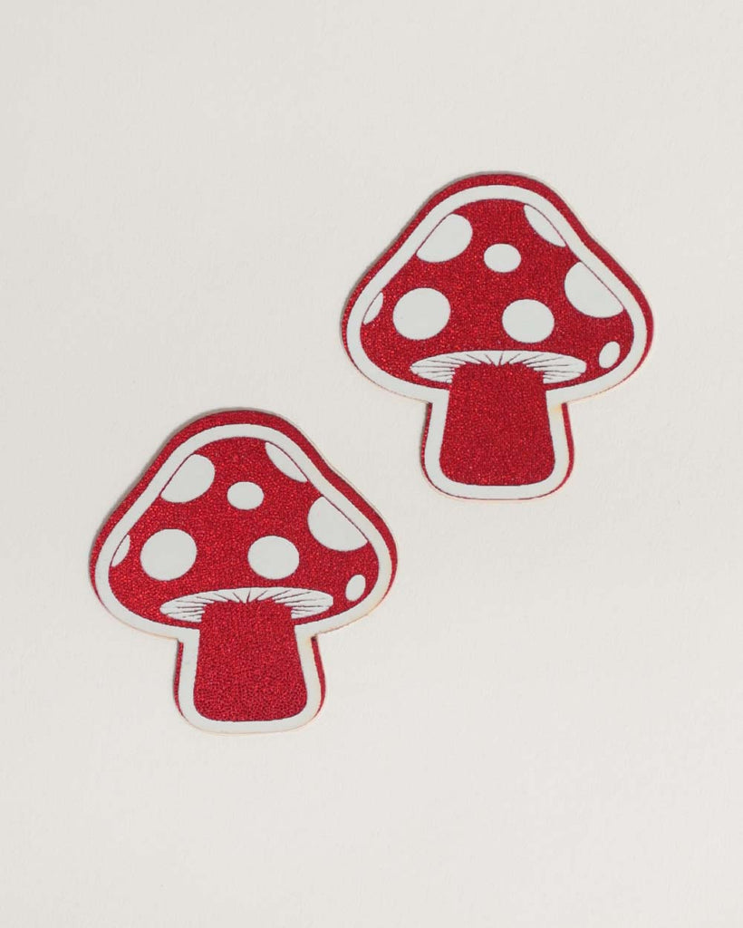 Pastease Shiny Glow-in-the-Dark Shroom Nipple Pasties-Red/White-Front
