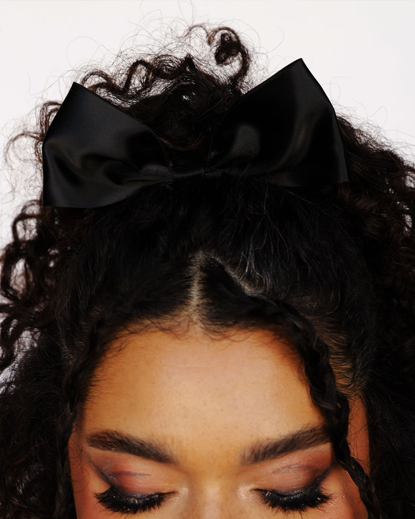 Pretty Girl Ribbon Headband-Black-Front