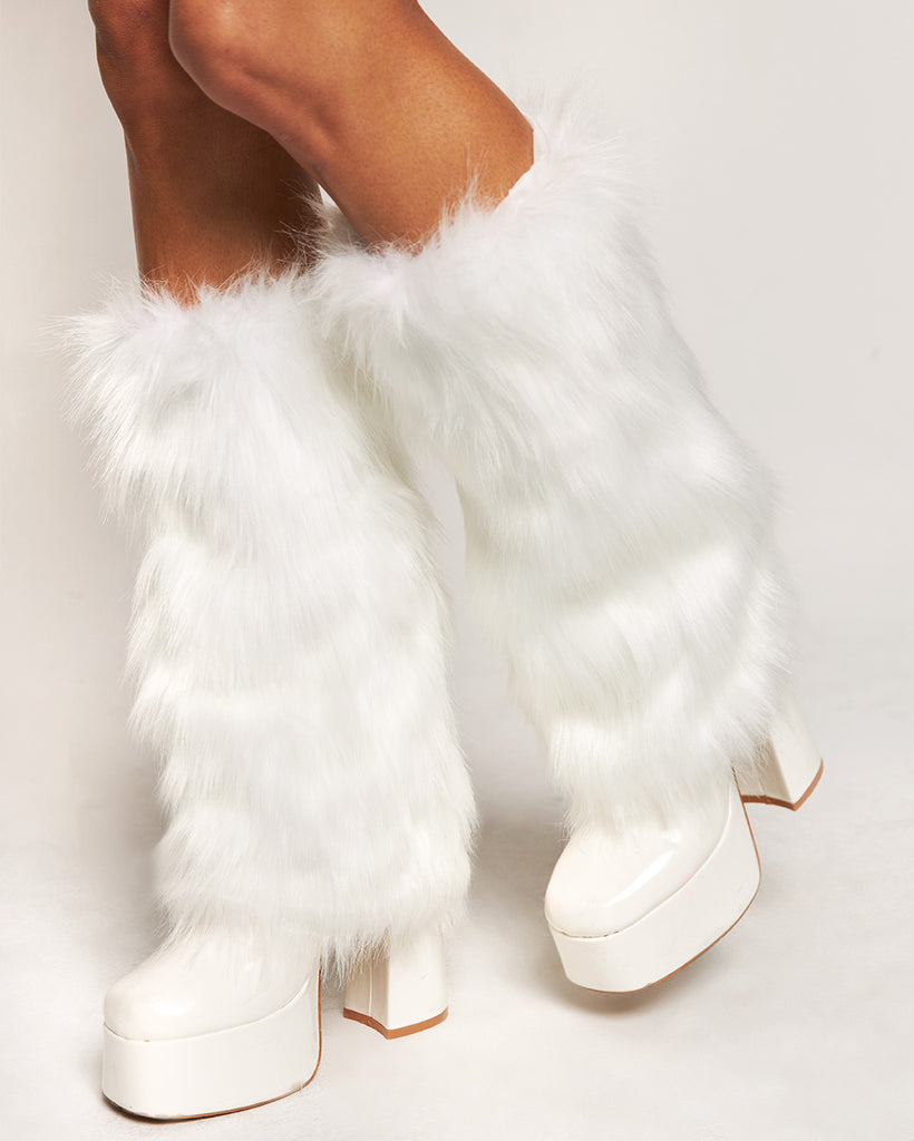 Pretty Privilege Fluffy Leg Warmers-White-Regular-Side--Model---S