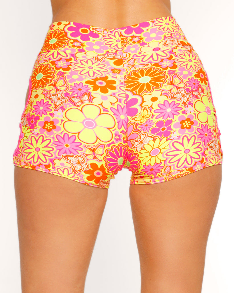 Rolita Couture x iHR Floral Frenzy Hypnotic Cutout Shorts-Pink/Yellow-Regular-Back--Sarah2---S