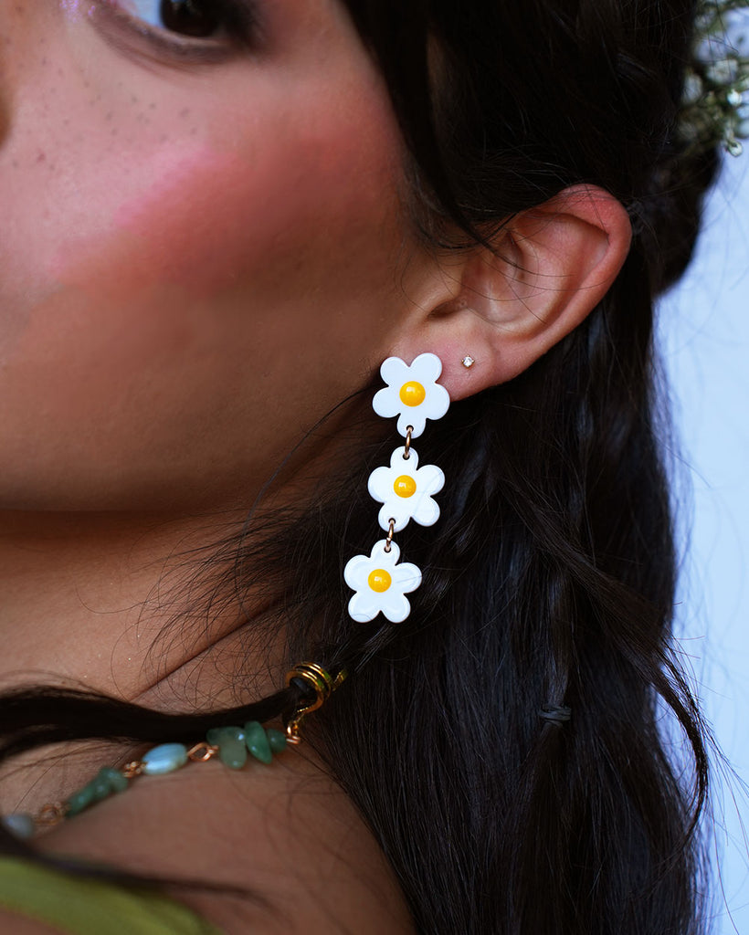 Secret Garden Daisy Earrings-White-Regular-Detail--Amber2---S