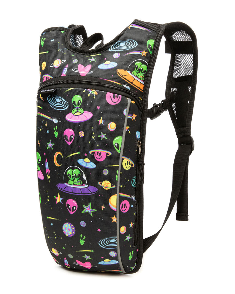 Silly In Space UV Reactive Hydration Pack with Back Pocket for Anti-Theft-Black/Rainbow-Side2