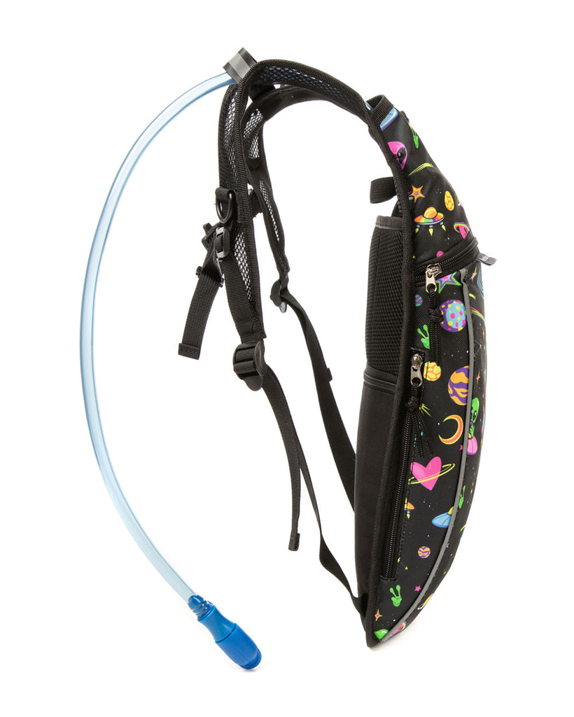 Silly In Space UV Reactive Hydration Pack with Back Pocket for Anti-Theft-Black/Rainbow-Side