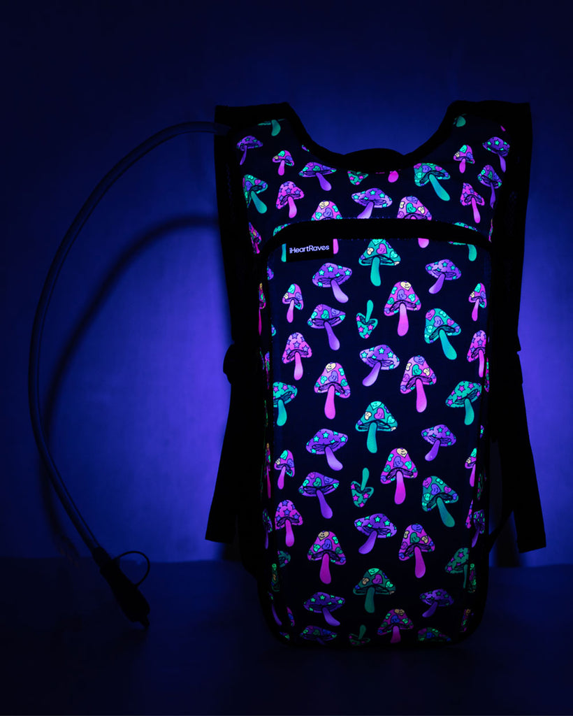 Space Spores 2.0 UV Reactive Hydration Pack with Back Pocket for Anti-Theft-Black/Green/Pink/Purple-UV