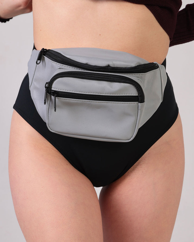 Techno Twilight Silver Reflective Fanny Pack-Silver-Front