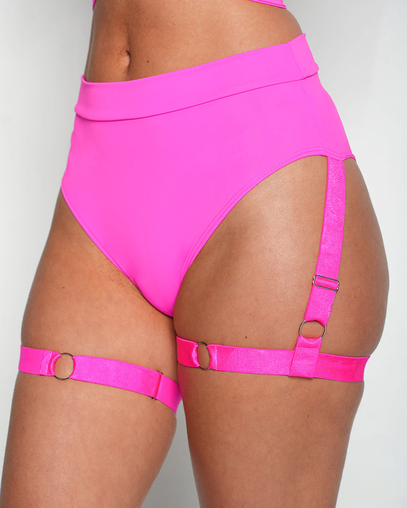 Get Down Girl Recycled Fabric Bottom With Leg Harness-Neon Pink-Regular-Side--Sarah2---S