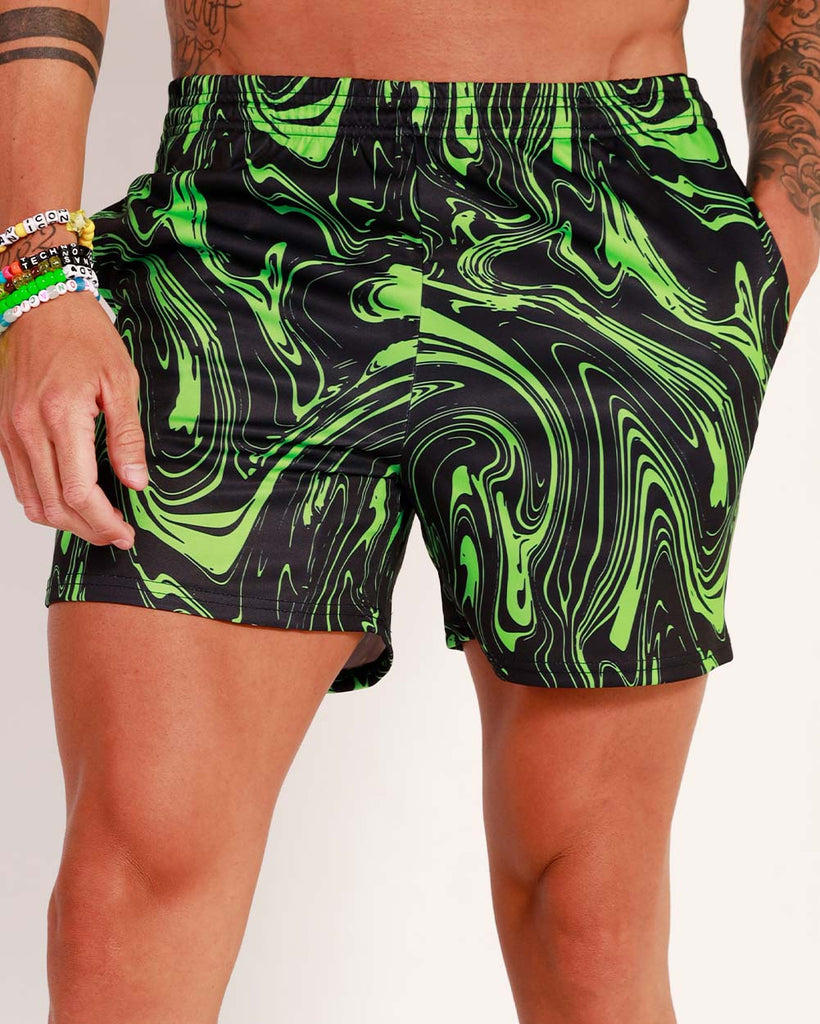 Thrillseeker Men's Shorts-Black/Neon Green-Front--Zach---L