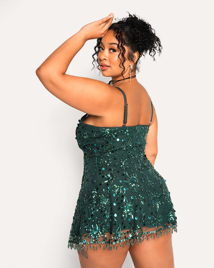 Under the Willow Tree Sequin Dress-Green-Curve1-Back--Cassie---1X