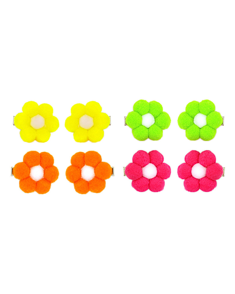 Poppy Petals Neon Floral Hair Clips 8 Piece Set-Neon Green/Neon Orange/Neon Pink/Neon Yellow-Regular-Front
