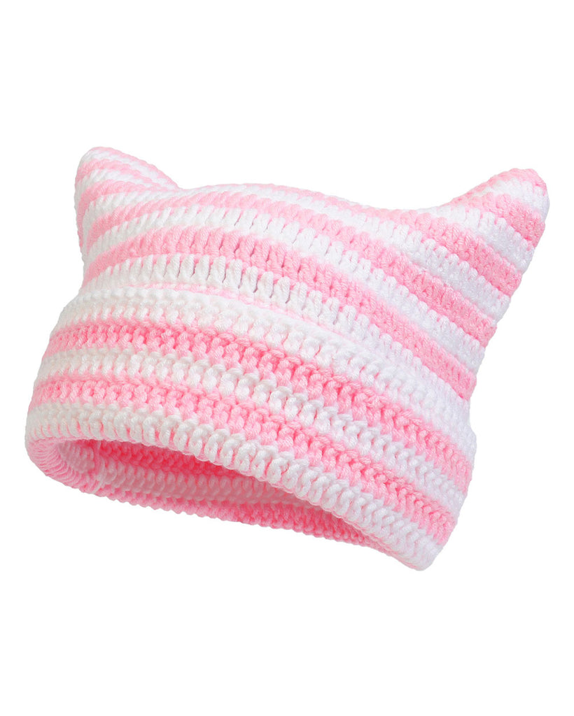 Tough Attitude Crochet Hat-Pink/White-Regular-Front2--Model---S