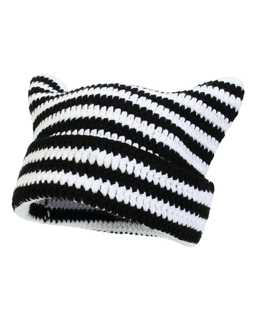 Tough Attitude Crochet Hat-Black/White-Regular-Front 2--Model---S