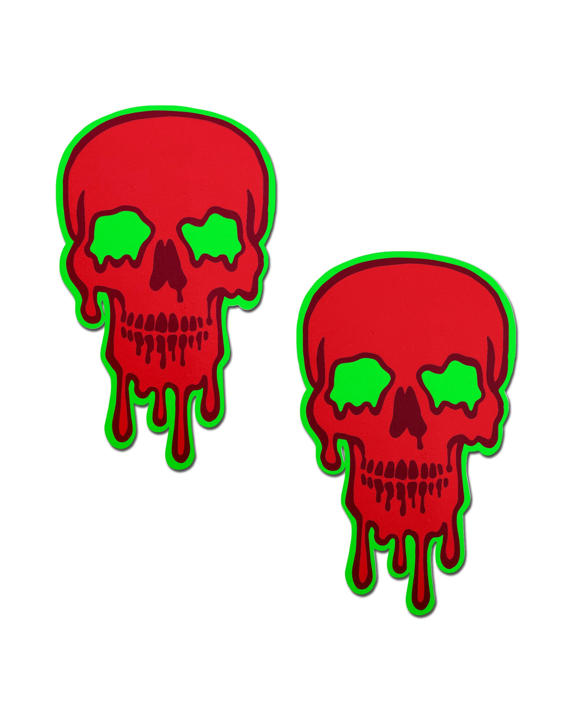 Pastease Haunted Past Glow In the Dark Red Bloody Skull Pasties-Red-Front