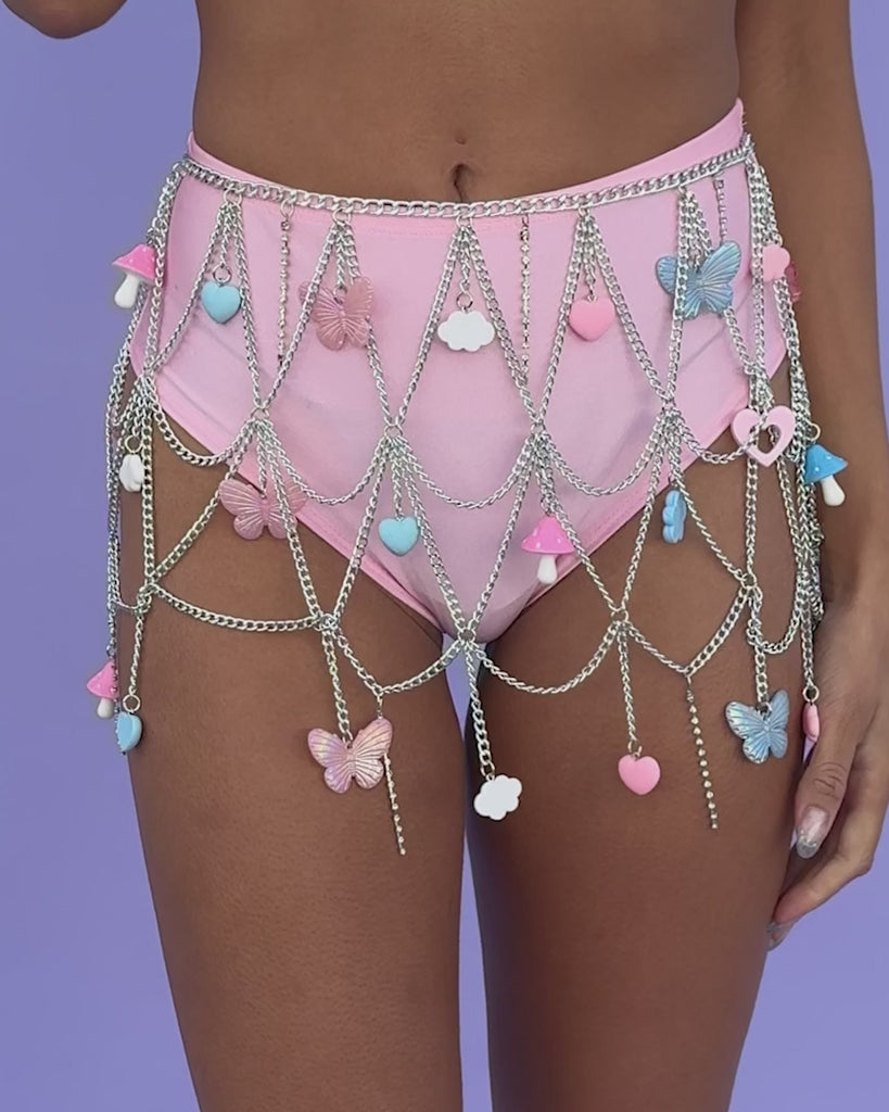 Petal Pixie Chain Skirt with Charms-Pink/Silver-allskus