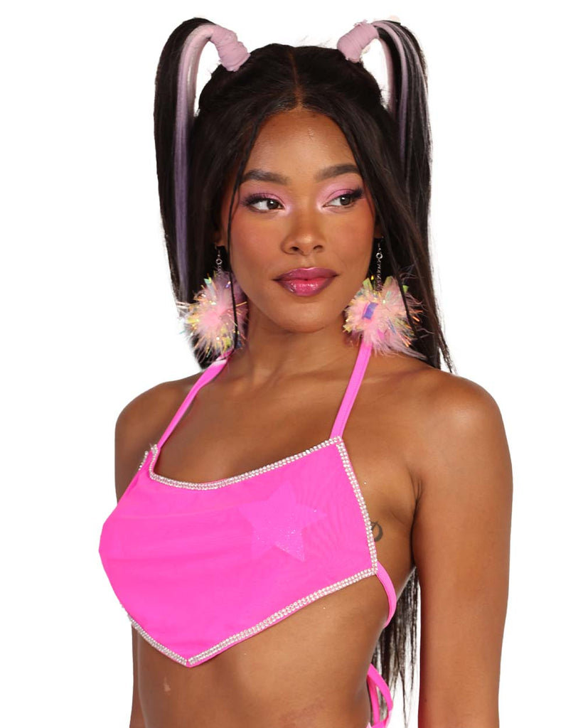 Hot Pink Frequency Rhinestone Halter Top-Hot Pink-Side--Brandy---S