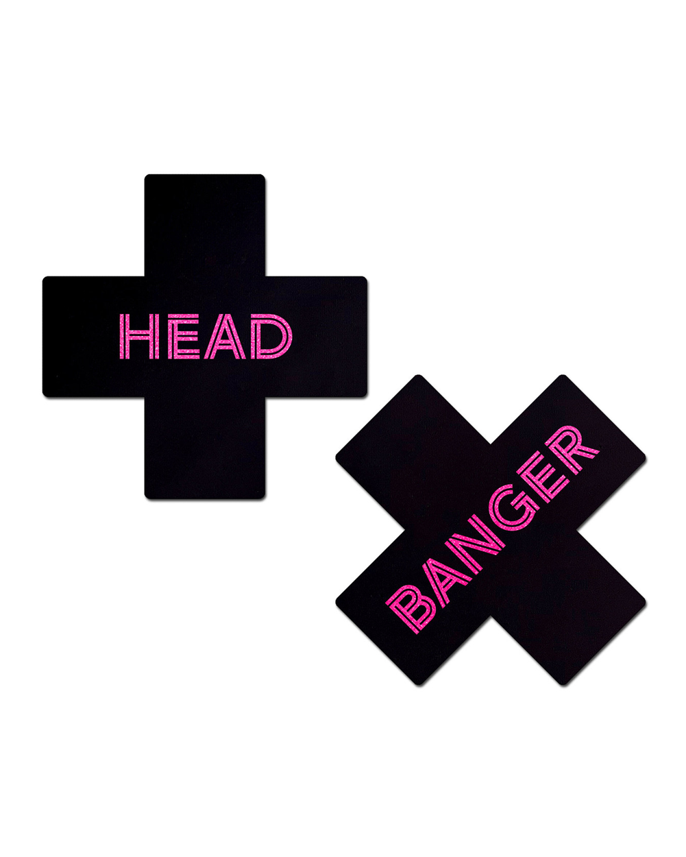 Pastease Head Banger Pasties-Black/Neon Pink-Front