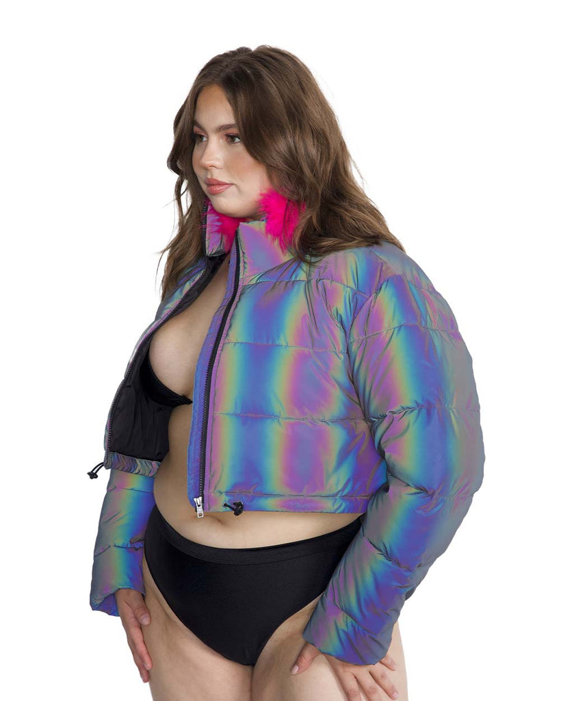 Rainbow Slay Reflective Cropped Puffer Jacket-Curve1-Rainbow-Side--Bailey---2XL