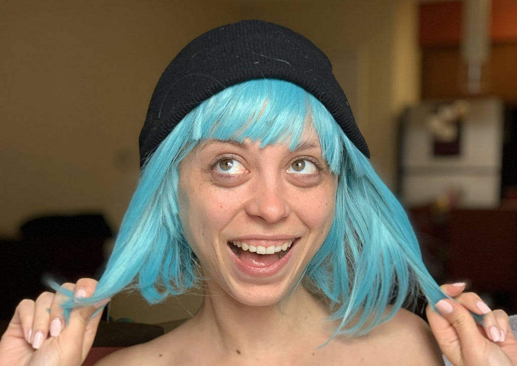 Styling a Neon Blue A-Line Wig