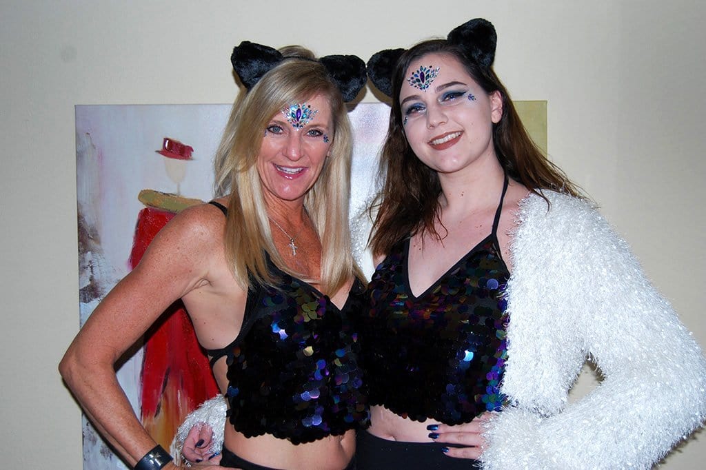 Mom & Daughter Matching Rave Outfits with Black Fuzzy Cat Ears & Sequin Halter Top