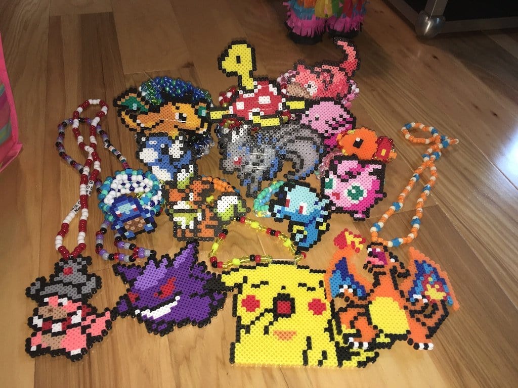 perler and kandi necklace creations with pokemon characters 