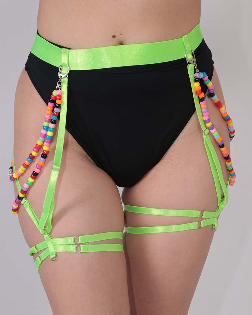 Kandi Kaleidoscope Chain Harness-Neon Green-Front