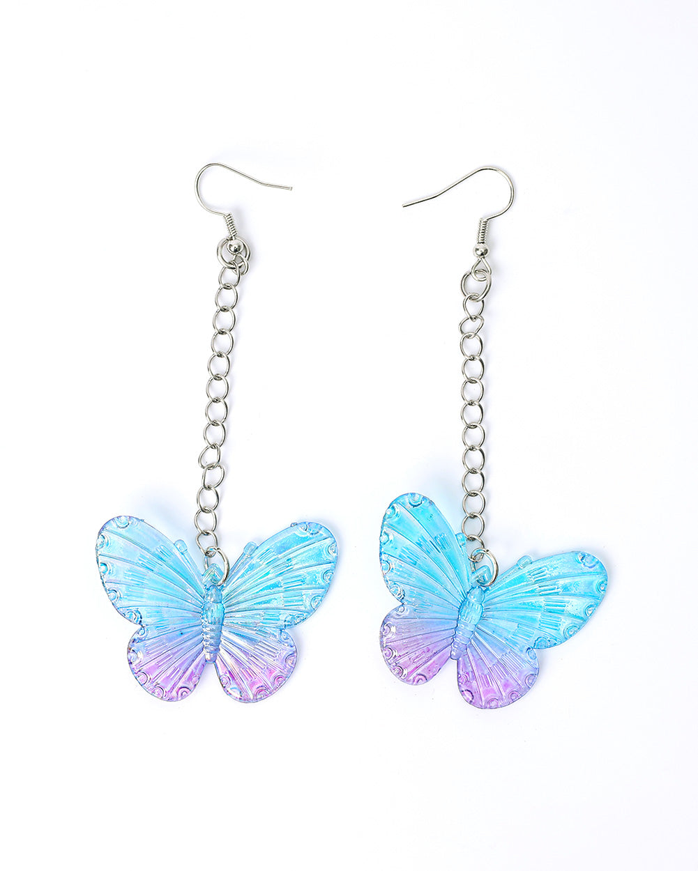 Butterfly Bliss Dangling Earrings-Blue/Purple-Front